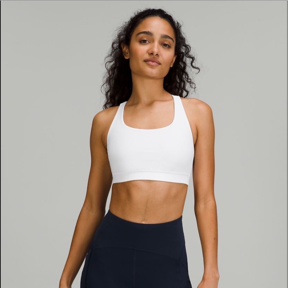 Size 4, White Lululemon Energy Bra Medium Support